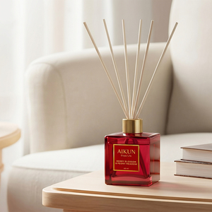 Aikun 60ml <b>Red</b> Square Glass <b>Hot</b> Stamp Logo Low Moq 3 Day Sample 7 Day Ship Any Long Scent Reed Diffuser Set for Holiday Buyers - Product Image 3