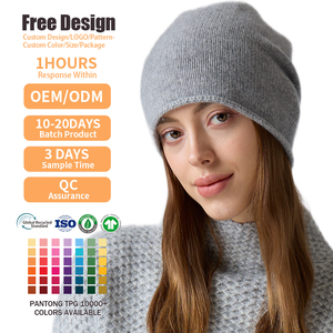 Bonnet tricoté unisexe OEM ODM pour femme, bonnet d'hiver décontracté en cachemire 100% tricoté côtelé pour l'extérieur - Product Image 2