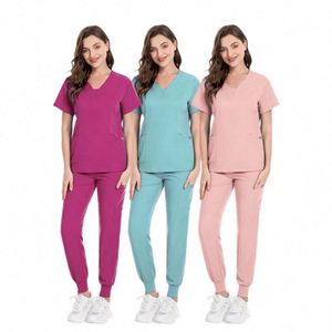 Tenues médicales pour femmes, blouses d'infirmière à col en V, uniformes chirurgicaux, ensembles de blouses d'infirmière en polyester et élasthanne doux - Product Image 2