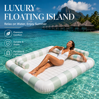 Isla Flotante Inflable Grande, Flotador de Piscina para Varias Personas, Balsa a Rayas con Reposacabezas para Resort, Personalizable OEM