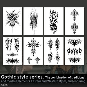Tatuaje temporal ornamental gótico oscuro abstracto, tatuaje semipermanente cruzado resistente al agua, último tatuaje <span class=keywords><strong>de</strong></span> hierbas <span class=keywords><strong>para</strong></span> brazo <span class=keywords><strong>de</strong></span> 2 semanas - Product Image 3