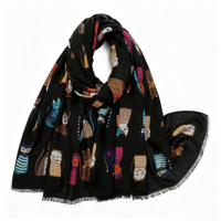 Écharpe musulmane en coton imprimé chat 180*90CM, motif animalier, châle tendance pour femme, hijab en viscose à séchage rapide pour la plage – Meilleures ventes