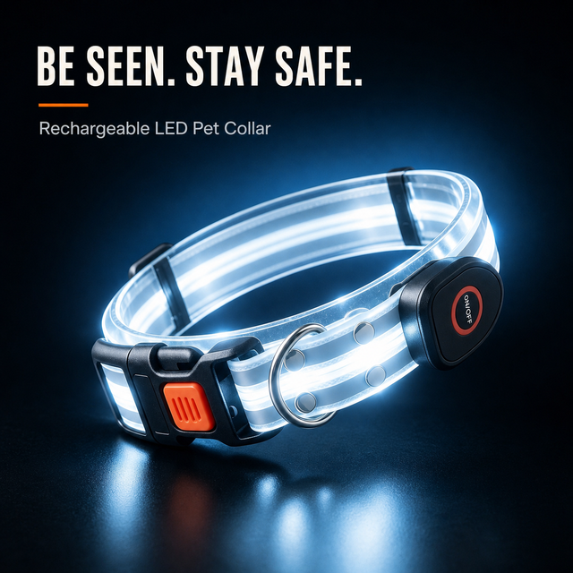 PVC Luxury Modern LED Dog Collar USB Rechargeable Waterproof Reflective NightRunning Flashing Light-Up