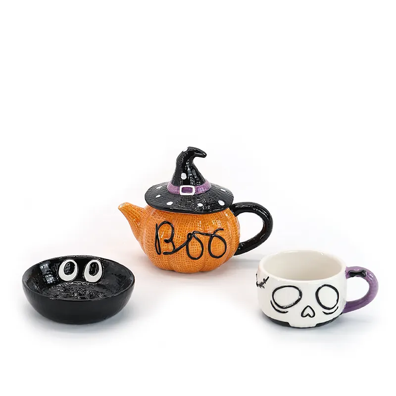 Halloween Leveren Keramische Theekop Set Pompoen Theepot Ghost Cup Eyes Schotel Cafe Cup Plate Set