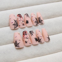 Vente en gros de 24 pièces de toile d'araignée d'Halloween patch de faux ongles amovible portable moyen T colle diamant manucure dessin animé pour les doigts