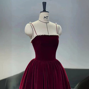 Velvet Toast Dress Claret A-Line Square Collar Evening Dress For Engagement Homecoming - Product Image 3