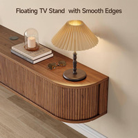 Mueble de TV Flotante Estilo Japandi, Consola Multimedia de Nogal Acanalado, Mueble de Salón con Luz LED, Precio de Fábrica para Pedidos al por Mayor