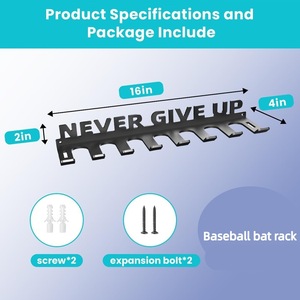 Baseball bat holder wall-mounted softball storage <b>hook</b> rack for home sports equipment storage on walls and fences. - Product Image 2