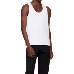 Débardeur blanc côtelé extensible à col rond pour homme, personnalisable avec logo - Product Image 4