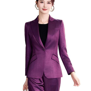 Women's Purple Suit Set Full Sleeve Satin Anti-Wrinkle Office Lady Workwear Commuting to Work - Product Image 5