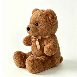 Ours en peluche classique marron personnalisé - Jouet en peluche doux et moelleux avec nœud en ruban de satin, adorable ours en peluche assis - Product Image 1