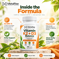 Capsules de Vitamine K2 D3 à Marque Blanche OEM, Complément Alimentaire pour la Nutrition Cardiovasculaire et Osseuse, 120 Comprimés
