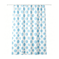 Rideau de douche jetable en PEVA bleu clair à pois, 12 crochets, imperméable, écologique, style américain, résistant aux taches, vente en gros