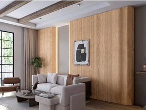 Best-seller Autocollants de décoration murale à lattes de bois demi-rondes de qualité commerciale Conception de décoration intérieure Revêtement de revêtement cannelé - Product Image 6