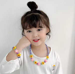 Braccialetto con Perline in <span class=keywords><strong>Crema</strong></span> per Bambini, Gioielli con Ciondolo Fatto a Mano, Collana con Fiore per Ragazze - Product Image 6