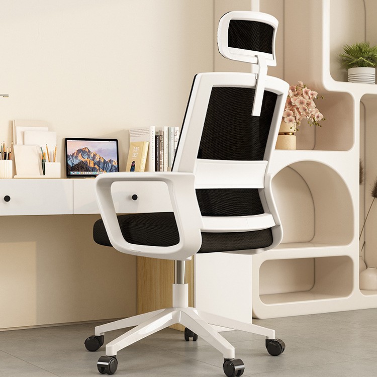 Silla con polea Dny-84, estructura blanca, malla negra + reposacabezas.