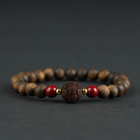Bracelet Mala Bouddhiste Artisanal en Bois Authentique Kynam pour Femme, Style Ethnique Vintage, Idéal pour Soulager le Stress et comme Cadeau