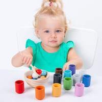 Material didáctico de madera Montessori, bolas para bebés, tazas, juguete de entrenamiento a juego de colores para mayores de 3 años, Educación Temprana, cognición de colores