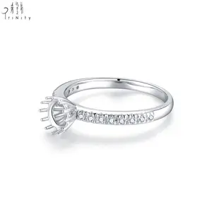 Nuevo producto Joyería de diamantes reales de moda 18K oro sólido oro blanco diamante corona redonda anillo de montaje de compromiso para mujeres