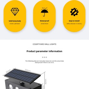 Projecteur mural solaire LED carré en acier inoxydable, étanche, pour jardin, paysage, villa, balcon, clôture - Vente en gros - Product Image 6