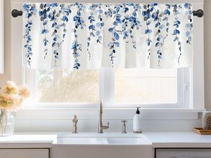 Voilages bleus à motifs floraux, draperies à imprimé vigne marron, cantonnières pour fenêtres de cuisine, décoration moderne pour la maison, personnalisable - Product Image 3