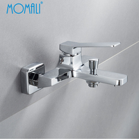 Robinet de douche et de baignoire Momali en laiton chromé à poignée unique, style contemporain, avec cartouche céramique polie, effet pluie