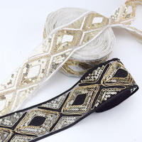 Bande décorative éco-responsable en dentelle française ornée de paillettes pour robes de soirée, style ethnique, pour chaussures et sacs