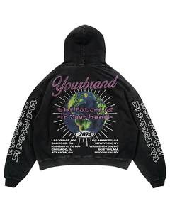 Sweat à capuche court noir surdimensionné pour homme Yourbrand, style streetwear, en coton French Terry, avec motif globe et avion imprimé, logo frontal - Product Image 6