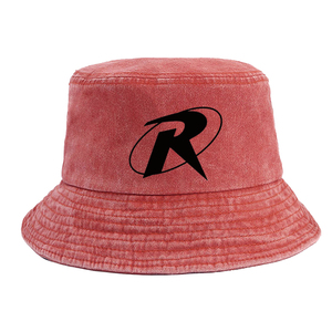 Chapeau Bob en Coton Délavé Vintage Personnalisé avec Logo R Noir Imprimé, Large Bord, Protection Solaire Extérieure, Casquette de Pêcheur, Plusieurs Couleurs Délavées - Product Image 2