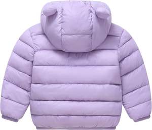 Blouson matelassé léger à capuche pour bébé, avec oreilles d'ours, fermeture éclair et boutons-pression, teint en pièce, pour tout-petits garçons et filles, 6M-4T - Product Image 3