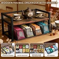 Organisateur de sachets de thé en gros, 8 compartiments, support de rangement en bois naturel et métal avec tiroir, multi-usages pour cuisine et bureau