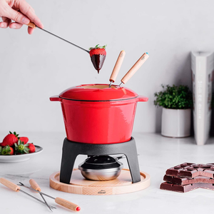 KINGWAY Ensemble de pot <span class=keywords><strong>à</strong></span> <span class=keywords><strong>fondue</strong></span> <span class=keywords><strong>en</strong></span> <span class=keywords><strong>fonte</strong></span> émaillée personnalisé et écologique pour fromage et chocolat - Product Image 3