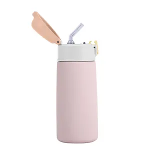 Eco Friendly Kids Water Bottle With Straw Lid Double Wall Insulated Stainless Steel Bottles For School