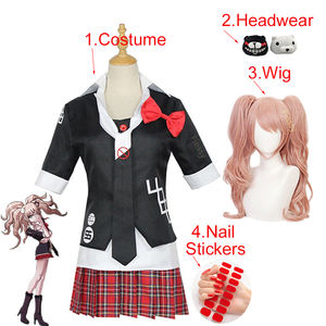 Yingyi Cosplay Costume pour <span class=keywords><strong>Danganronpa</strong></span> Anime Enoshima Junko uniforme jupe courte Double queue tresse perruque pour Halloween café travail - Product Image 1