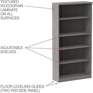 Librería Alera Valencia Series de Cinco Estantes, Gris Rústico, 31.75w X 14d X 64.75h, para Oficina en Casa o Sala de Estar - Product Image 2