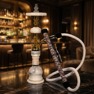Cachimbas de Lujo Farida de Mármol Egipcio con Acabado Lacado, Bandeja Pesada de Color Natural y Florero de Diseño a Juego para Fumar Shisha - Product Image 6