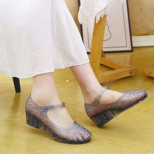 Sandales en cristal pour femmes chaussures compensées d'été respirantes bout creux en plastique <span class=keywords><strong>danse</strong></span> gelée chaussures de plage pour le printemps automne Sexy fermé - Product Image 4