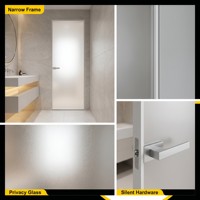 Puerta de Baño AOSTTER con Marco Invisible Minimalista y Vidrio Esmerilado, Puertas Interiores de UPVC Blancas con Apertura Lateral para Apartamentos de Lujo