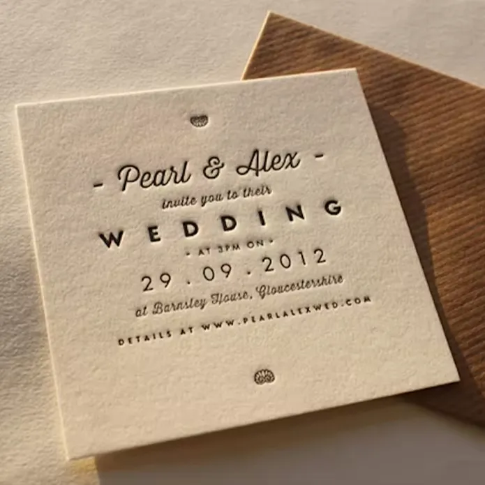 Carta di inviti di stampa tipografica classica di lusso personalizzata per la festa di matrimonio comunione