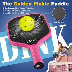 Raquette de pickleball AVYA Gen5 en fibre de carbone Toray T700 thermoformée, noyau en mousse de 16 mm, performance professionnelle, ensemble haute performance à fort spin - Product Image 3