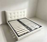 Lit en fer moderne et abordable, recouvert de cuir noir, avec rangement, taille King/Queen, structure en bois assemblée pour chambre à coucher
