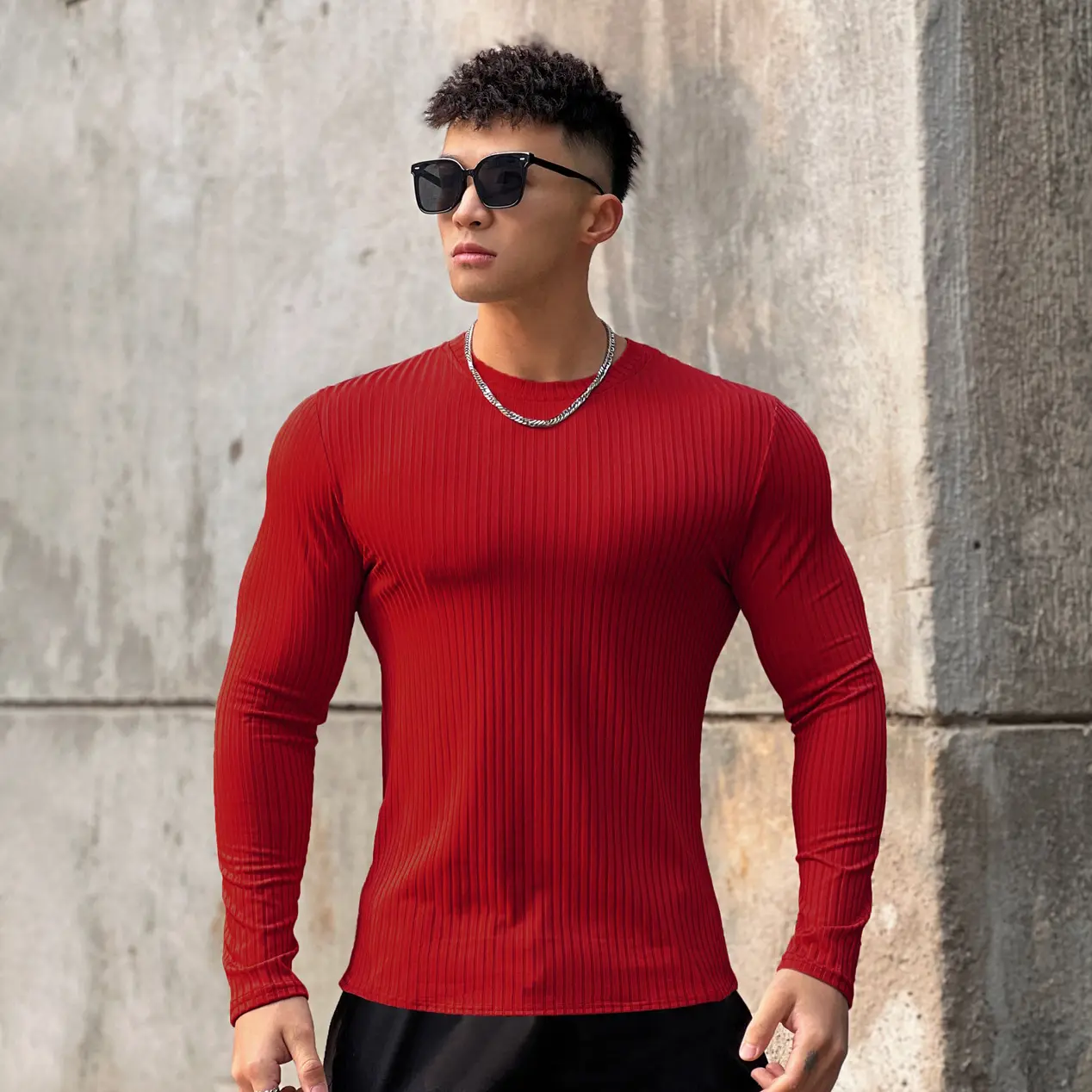 High Quality Smooth Plain Coloured Crew Neck Gym Sweatshirt T Shirt For Men Long Sleeve