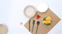 Conteneur alimentaire industriel jetable avec couvercle transparent en papier kraft, emballage à emporter écologique et biodégradable, ensemble de bols à salade