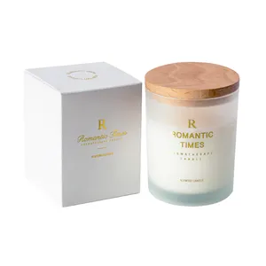 Luxury 8oz 10oz 14 oz Container custom Logo White Empty Frosted Glass Candle Jars With Lid and Box Packaging