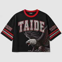 T-shirt court et ample TaiDe personnalisé avec imprimé aigle, col côtelé contrastant, manches rayées, OEM ODM, haute qualité, vente en gros pour hommes