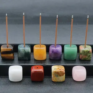 Suporte de bastão para base de incenso de cristal quadrado com pedras preciosas curativas de 20 mm para meditação artesanal