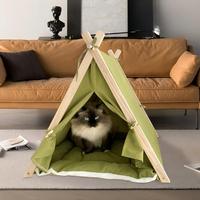 Tente tipi en bois légère et portable pour animaux de compagnie, classique, solide, facile à nettoyer, avec housse amovible, emballée en carton, lit de couchage pour animaux de compagnie