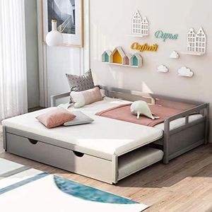 Giường Ban Ngày Tùy Chỉnh Khung Giường Sofa Đôi Màu Xám Gỗ Trơn Có Thể Kéo Dài Với Giường Xe Lăn - Product Image 2