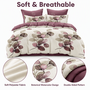 Juego de Ropa de Cama de Poliéster 100% con Diseño Floral Botánico en Acuarela, Color Malva, con Funda Nórdica, para Envío Directo en la UE, 3 Piezas, para Hotel y Hogar, Disponible en Polonia - Product Image 2