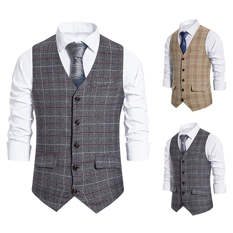 Mens Suit Vest Fashion Slim Fit Thin Plaid Men Waistcoat Tops Slim Business Vest Waistcoat Men Suit Vest For Wedding Party